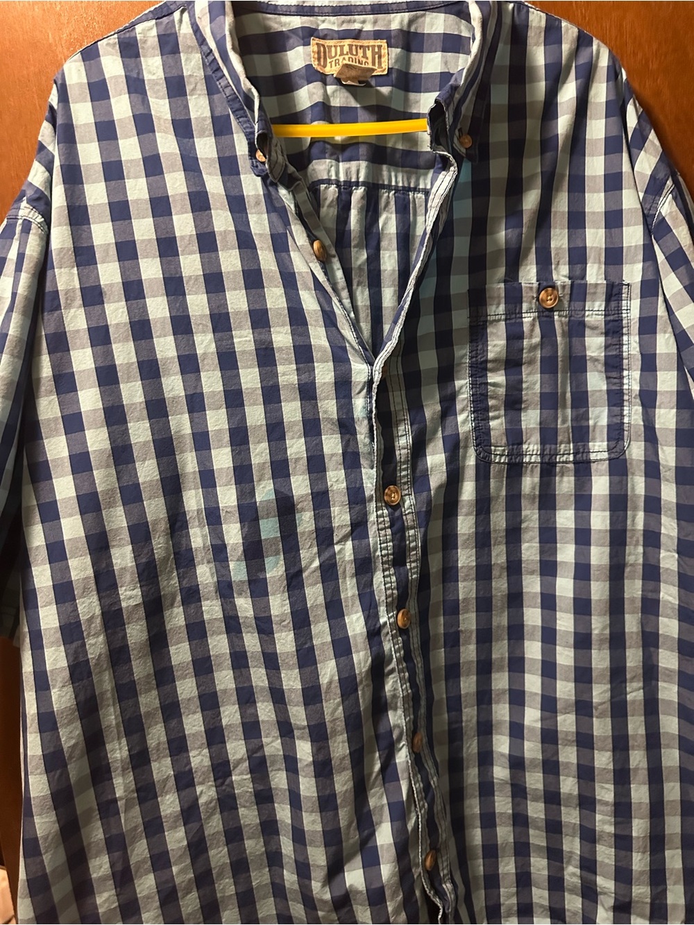 Duluth Trading Co Navy and White Gingham Button-Down Shirt